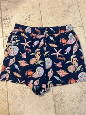 Talbots Navy Seashell & Sea Life Print Athletic Shorts, size large